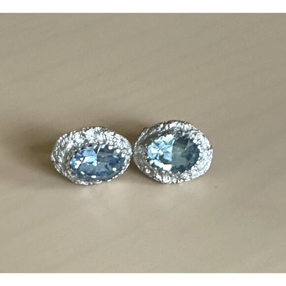 Vintage Estate Oval Blue Topaz & Silver-Tone Cufflinks Chunky Rare Unique - Picture 1 of 6